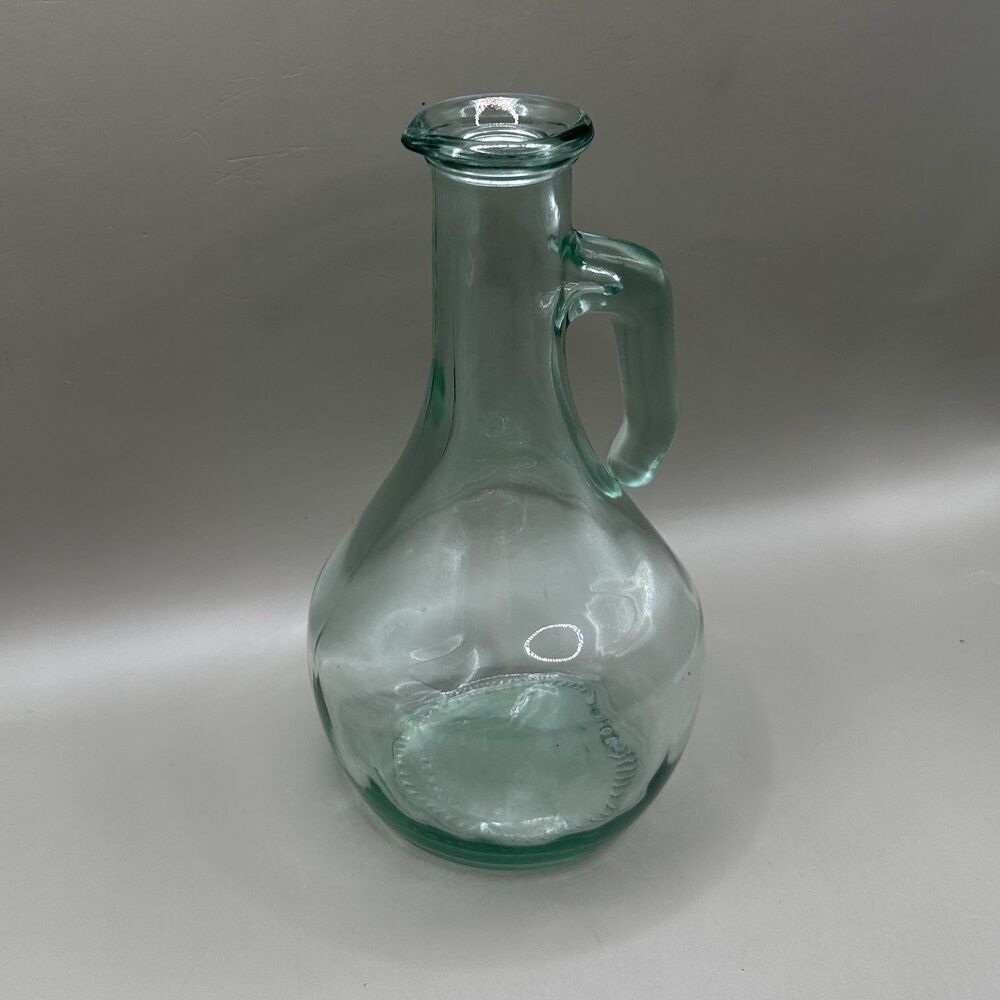 Vintage Canada Glass Cruet Bottle Aqua Green Hand Blown